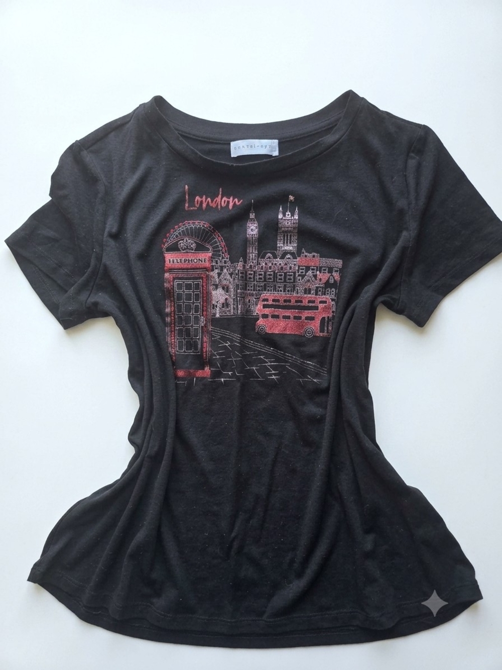 London Icon Sparkly Graphic Tee - Black
